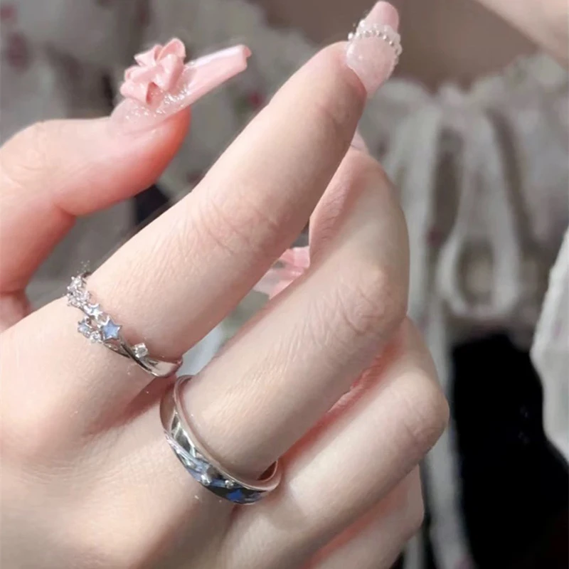 패셔너블 블루 야광 스타 커플 링, 어둠 속에서 빛나는 형광 지르콘 반지, 남성 조절 가능한 손가락 반지, 보석 선물, 2 개