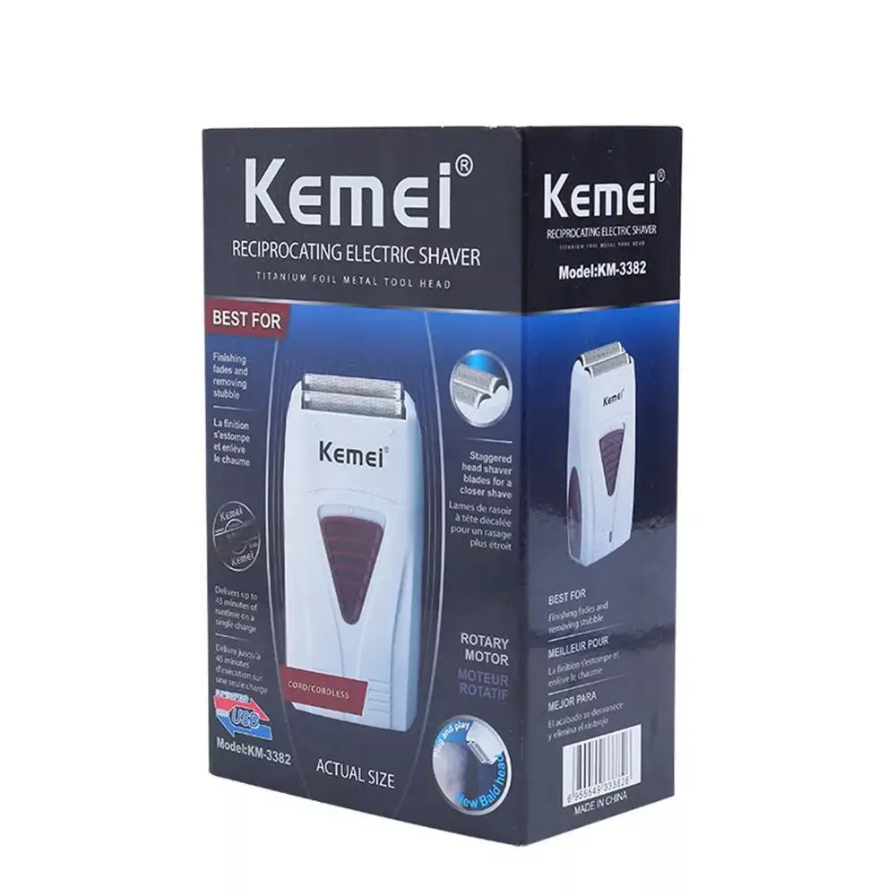 kemei KM-3382 Rechargeable cordless shaver for men twin blade reciprocating beard razor facecare greasy barber scissors 5