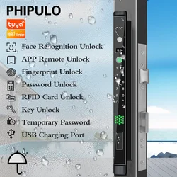 PHIPULO 3D Face Tuya WiFi Smart Door Lock Fingerprint Password Biometric Electronic Key Unlock Sliding Door Lock