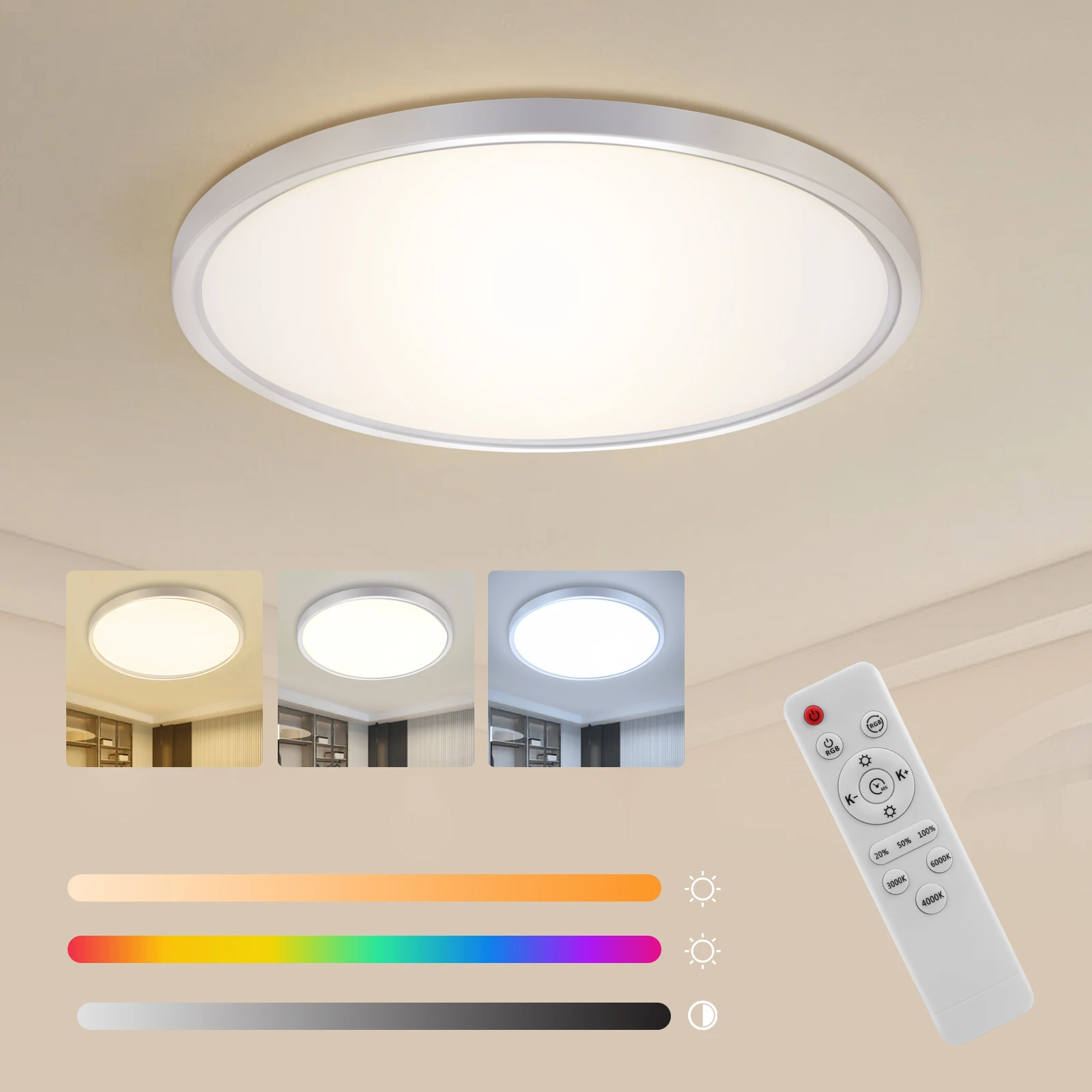 

LED Ceiling Light for Kitchen Wireless Remote Control Dimming RGB Backlight Waterproof Ceiling Lights for Living Room