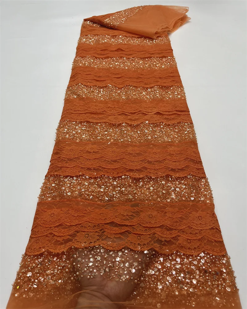 

Latest African Lace Fabric 2023 High Quality pearl Sequins French Mesh Tull Lace Fabric For Wedding Party Dress