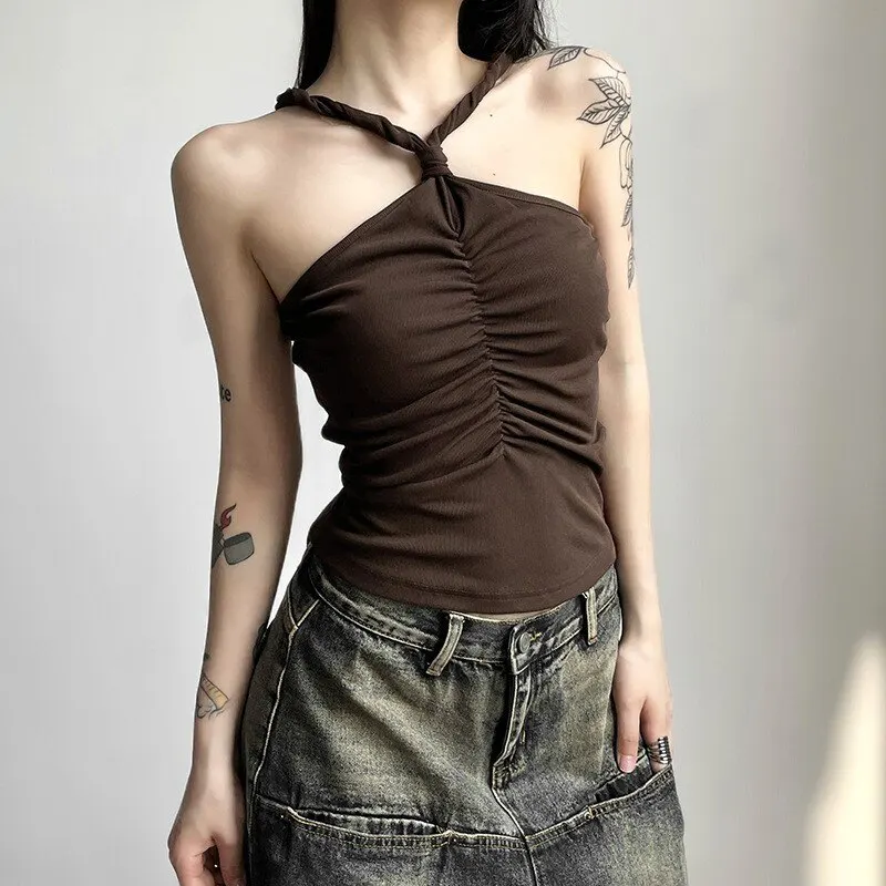 

Укороченный топ без рукавов с открытой спиной, облегающая однотонная женская футболка в стиле пэчворк, богемная сексуальная одежда, уличная одежда, дизайнерский жилет