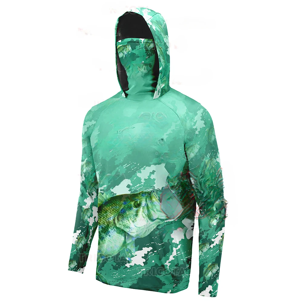 Fishing Shirts UPF 50+ Mens Hooded Fishing Shirt With Mask UV Hoodie