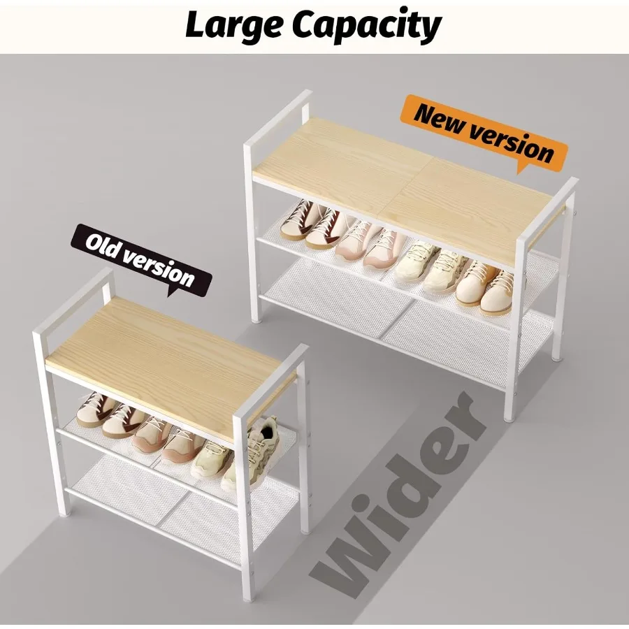 Shoe Rack for Front Door Entrance 3 Tier Shoe Rack for Entryway Shoe Shelf for Closet Metal Shoe Racks Organizer with Sturdy Wo