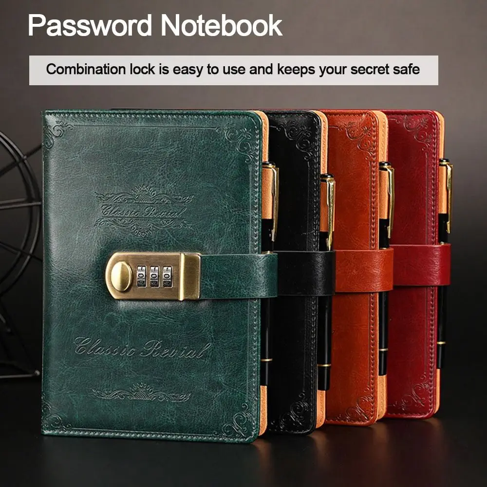 

A5 Retro Password Book With Lock Diary Thickened Creative Travelers Hand Ledger Student Notepad Stationery Notebook Binder