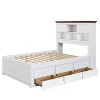 Solid Pine Captain Bookcase Bed with Trundle Bed and 3 Spacious Under Bed Drawers in Casual,Full, White+Walnut 1