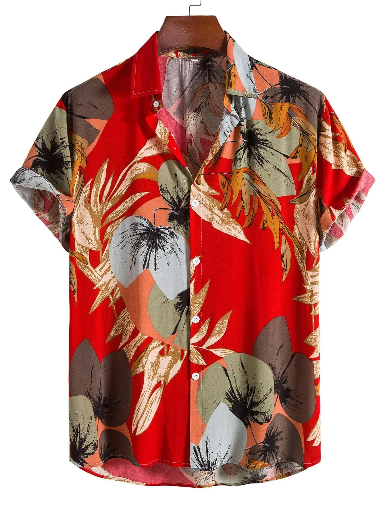 Summer Men Women Fashionable Hawaiian Lapel Shirts Botanical Floral Design Short Sleeve Button Up Shirts Seaside Tops 4
