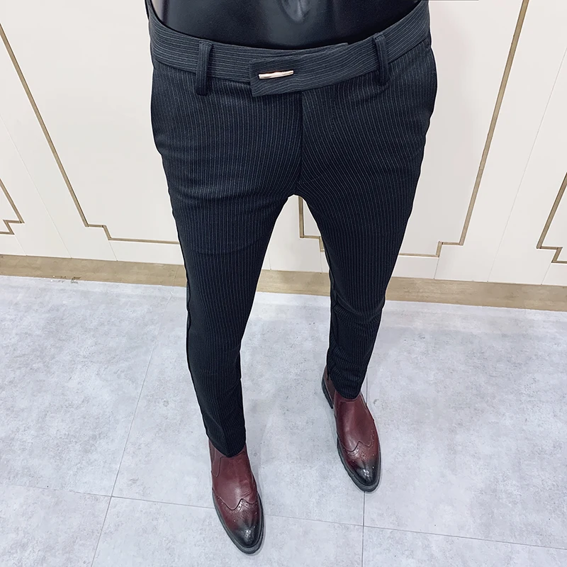 Fashion Striped Suit Pants Men Slim Fit Tight-ankle Social Pants Men Office  Party Trousers Men Business Slim Fit Dress Trousers - Suit Pants -  AliExpress