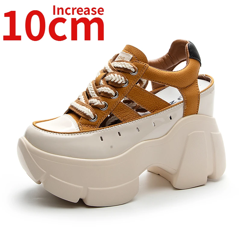 

Roman Sandals Hollow Out Design Women's Shoes Increase 10cm Summer Breathable Height Increasing Trend Thick Soled Elevator Shoes