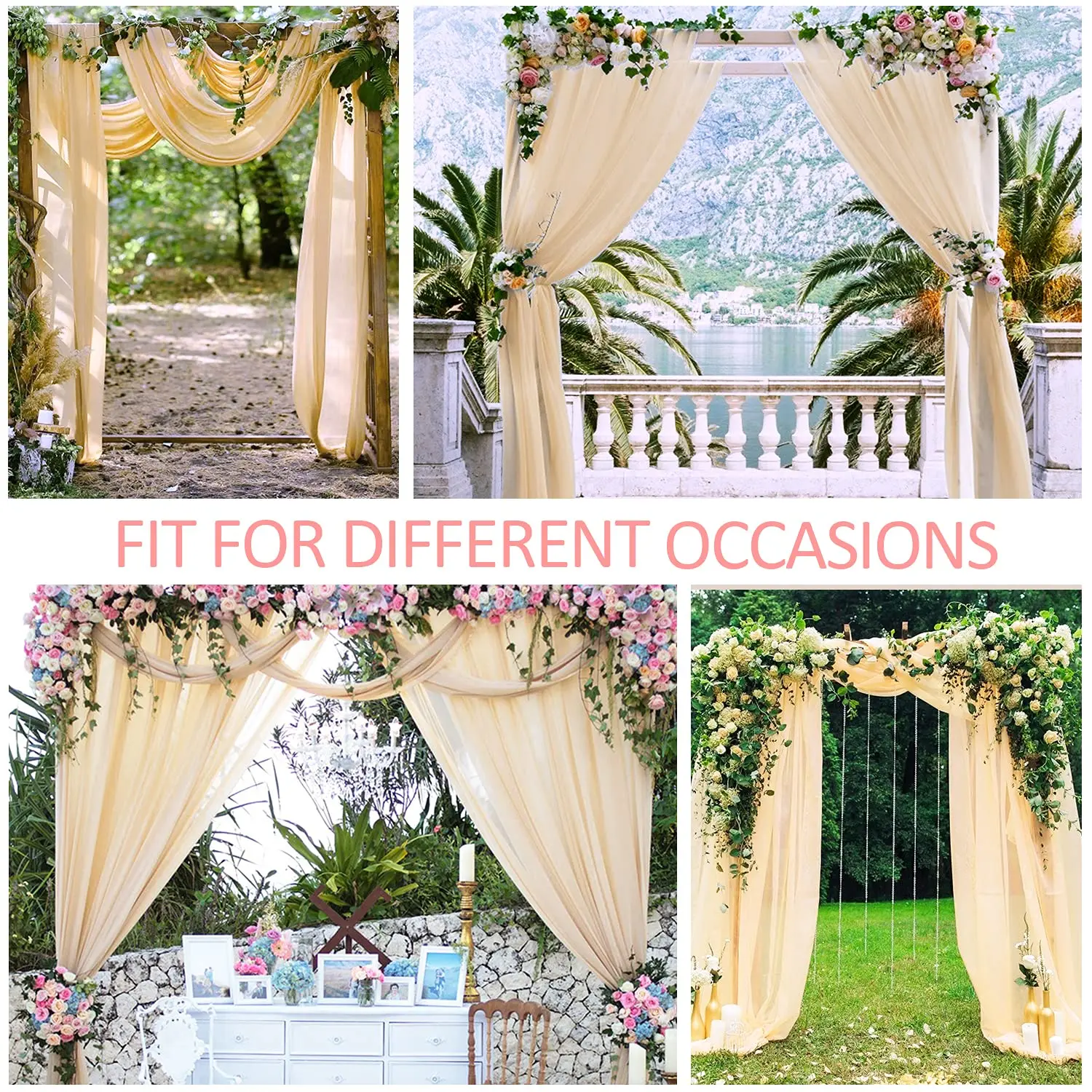 Wedding Arch Draping Fabric, 1 Panel 6/10M Champagne Sheer Backdrop Curtain Wedding Arch Decorations for Party Ceiling