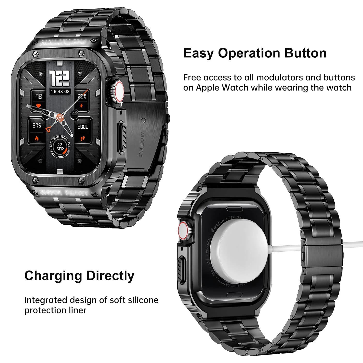 Premium Stainless Steel Metal Case Strap for Apple Watch - Enhanced Modification Kit