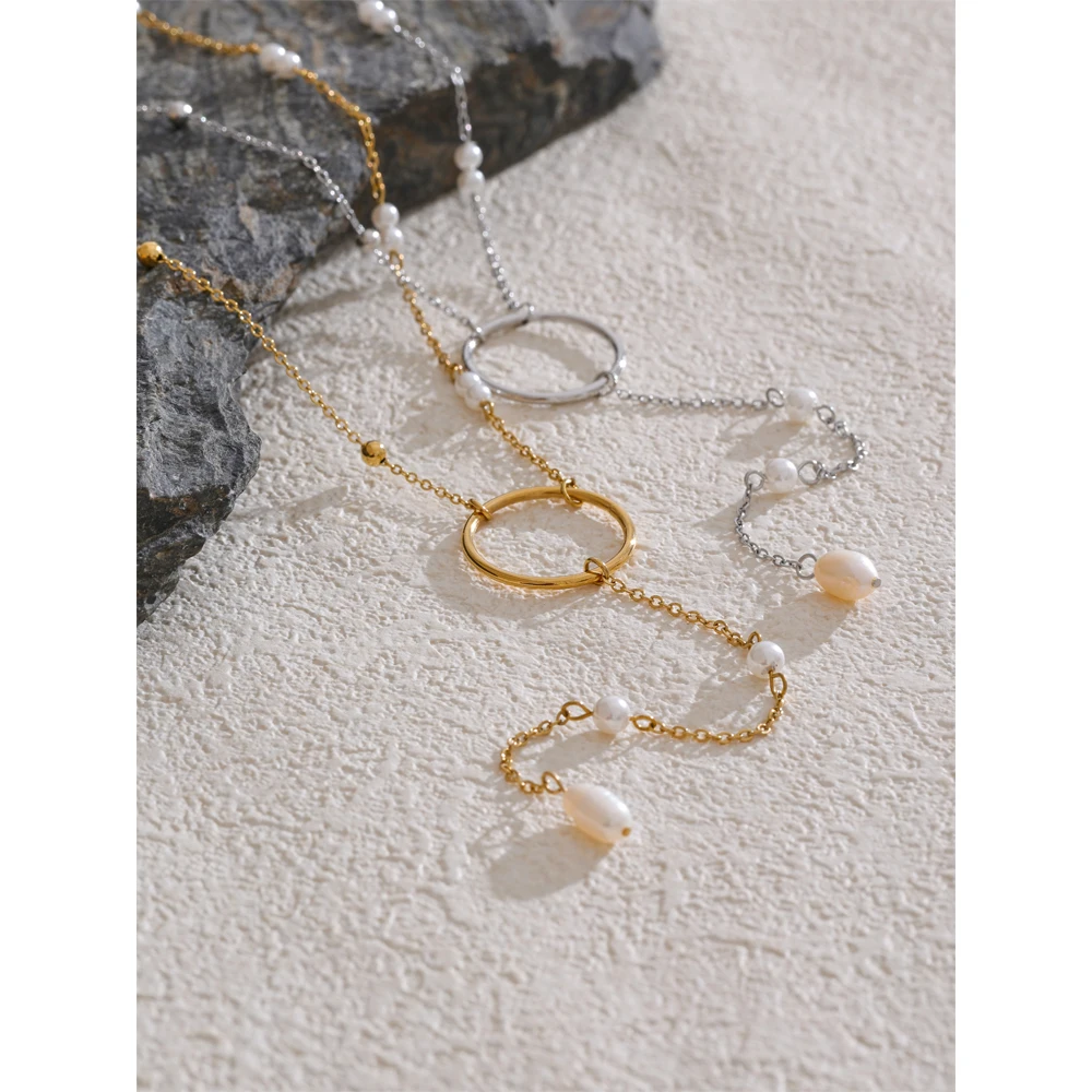 Yhpup Stainless Steel Pearl Necklace for Women