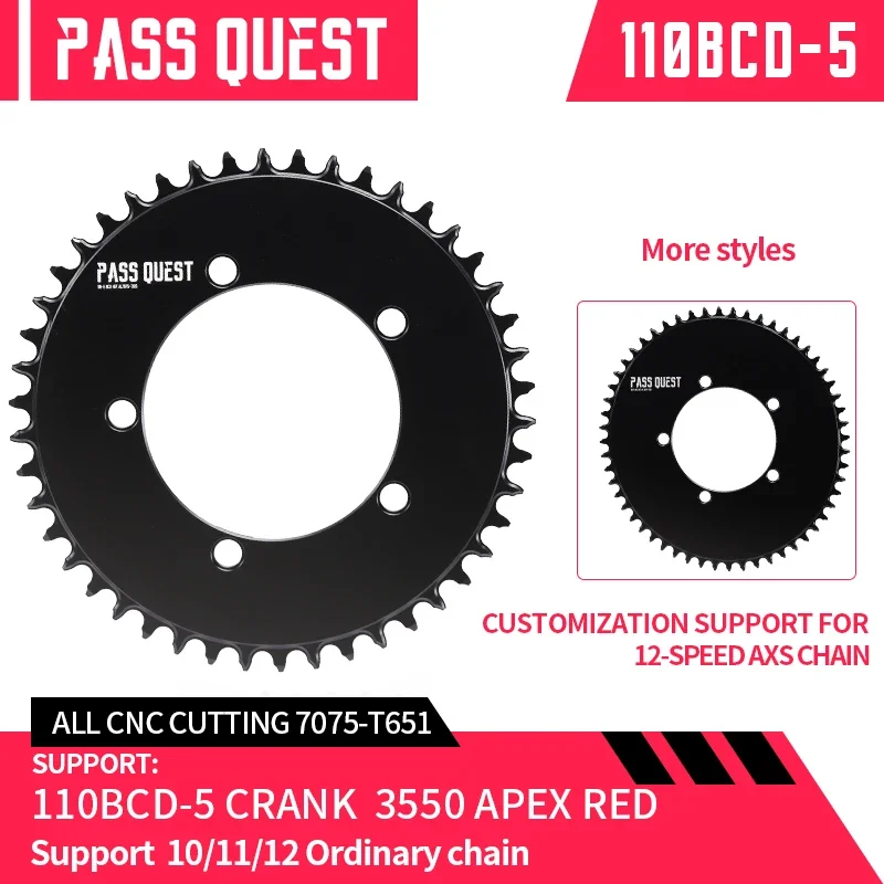 

PASS QUEST 110BCD 5-Bolt Bicycle Chainring AERO Bicycle Sprocket for SRAM 3550 APEX Red and DA7950 UT6750 105 Tiagra4650 FSA 3D