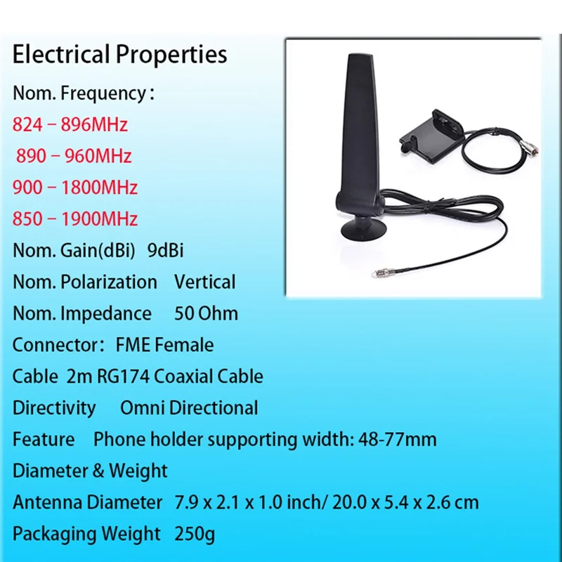 핸드폰 신호 부스터 증폭기가 있는 휴대폰 거치대, 모바일 라우터용, 공중 GSM CDMA 3G 4G LTE 안테나 FME 커넥터