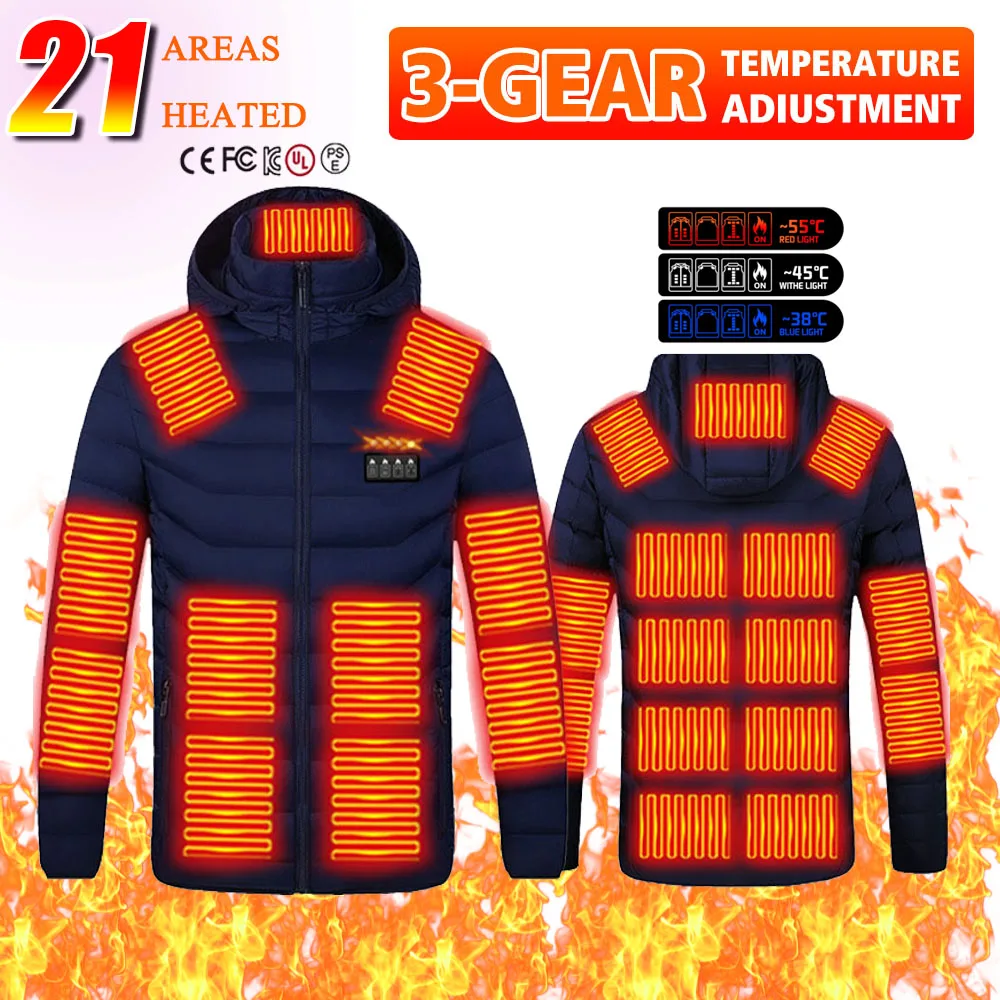 21 Areas Men Heating Jackets Usb Electric Heated Hoodie Winter Heating Clothing Men And Women Warming Hunting Coat Rechargeable heated jacket