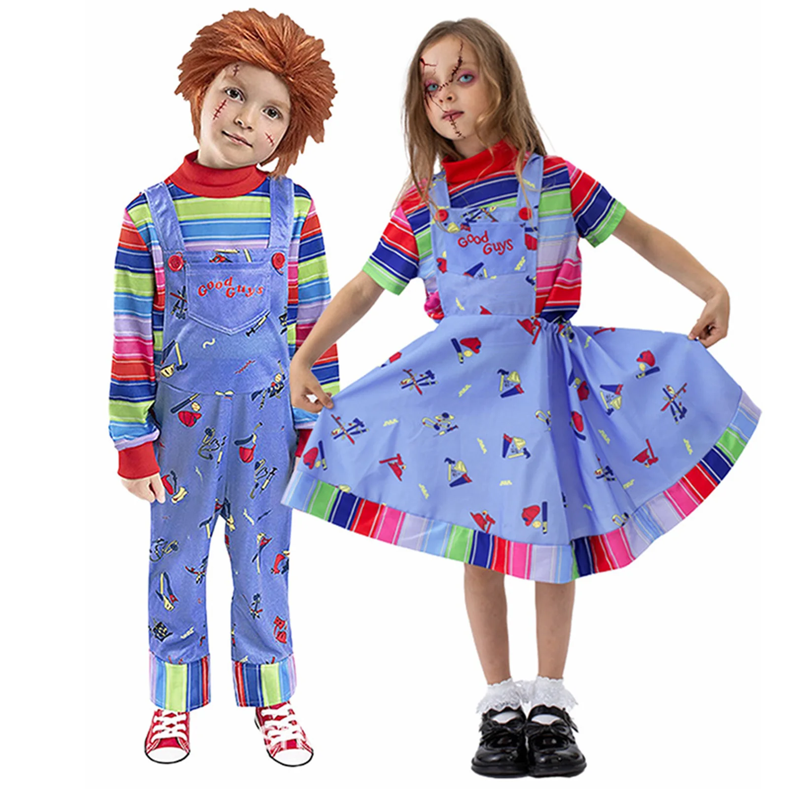 

Anime Children Cos Chucky Cosplay Halloween Costume for Boys Jumpsuits Mid-Calf Length A Line Dress Striped Sweater Daily Outfit