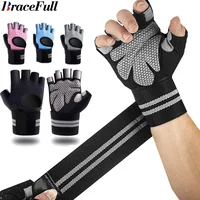 1Pair Half Finger Gym Fitness Gloves with Wrist Wrap Support for Men Women Crossfit Workout Power Weight Lifting Equipment 1