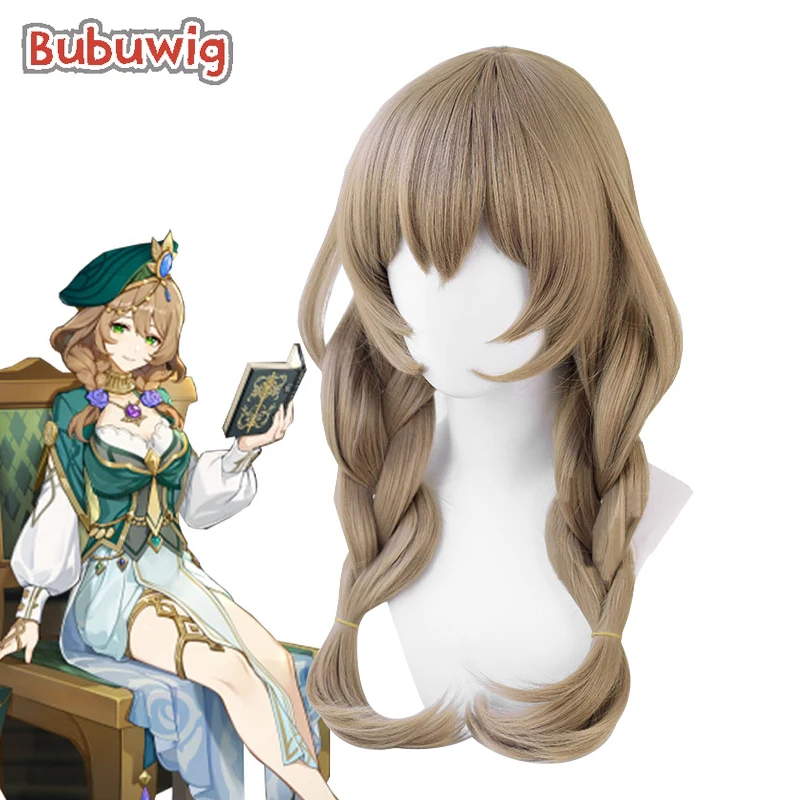 Bubuwig Synthetic Hair Genshin Impact Lisa Cosplay Wig A Sobriquet Under Shade 60cm Long Brown Braid Ponytail Wig Heat Resistant