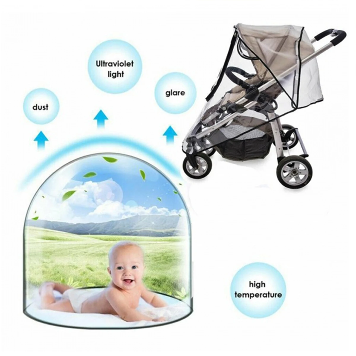 Stroller Rain Cover, Universal Stroller Accessory,Waterproof, Windproof ,Protect from Dust Snow,Baby Travel Weather Shield