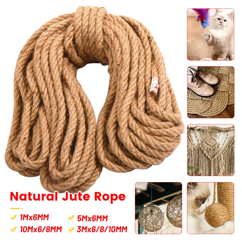 Natural Jute Rope Twine Rolls Hemp 6/8/10mm Twisted Cord String DIY Craft Handmade Decoration Pet Scratching Furniture Protector jute rope