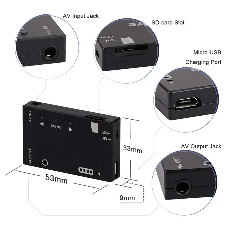 새로운 미니 DVR 모듈 NTSC/PAL 전환 가능 내장 배터리 비디오 오디오 FPV 레코더 RC 모델용 비행기 레이싱 드론-A86Z
