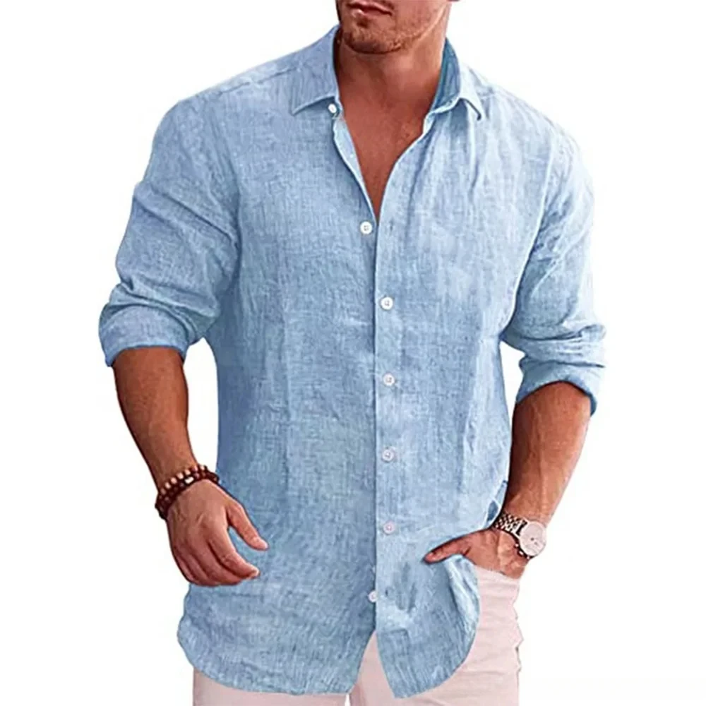 Cotton-Linen-Autumn-Hot-Selling-Men-s-Long-Sleeve-Shirt-Solid-Color ...