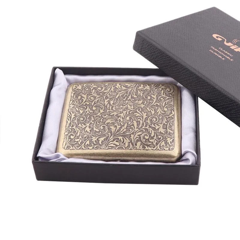Elegant Vintage Metal Cigarette Case with Gift Box - Pocket Storage