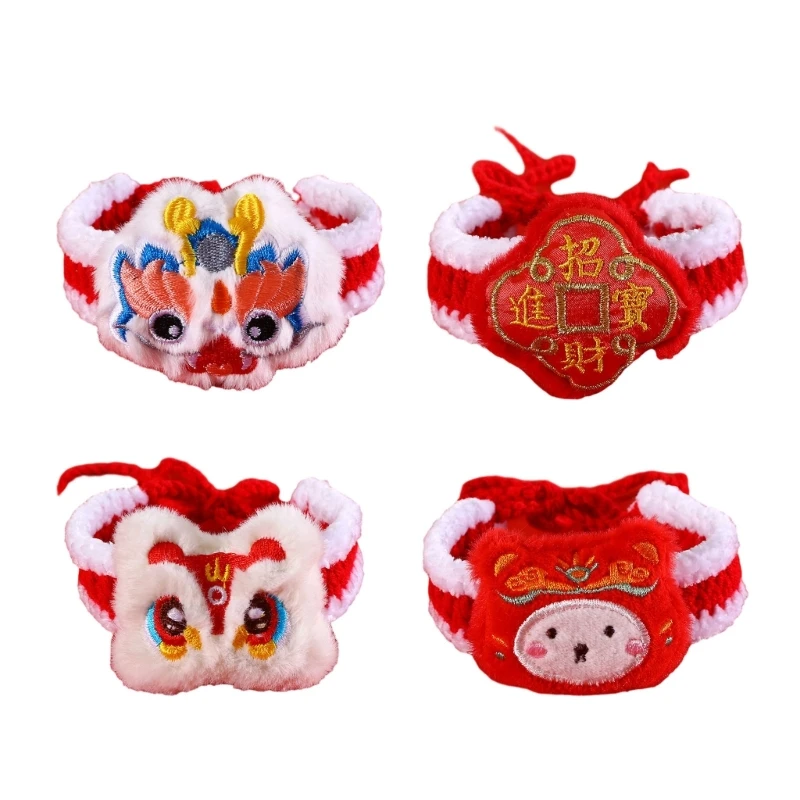 

Новогоднее вязаное крючком полотенце для слюны питомца, красочный воротник с подвеской в ​​китайском стиле, регулируемый для для