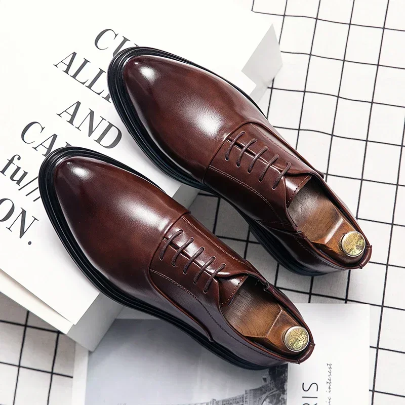 Business Formal Leather Shoes Men's Casual Suit Low Top Solid Wedding Color Fashion Oxford Shoes Pointed Office