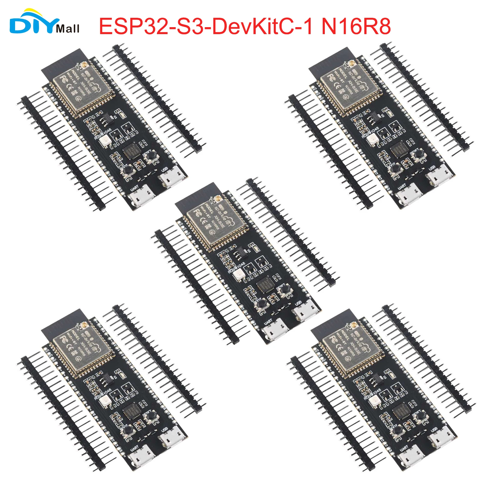 

5Pcs/Lot ESP32-S3-DevKitC-1 N16R8 ESP32-S3-WROOM-1 Wifi + Blue-tooth BLE IOT Dev. Development Board 8MB Flash PSRAM FZ5401D