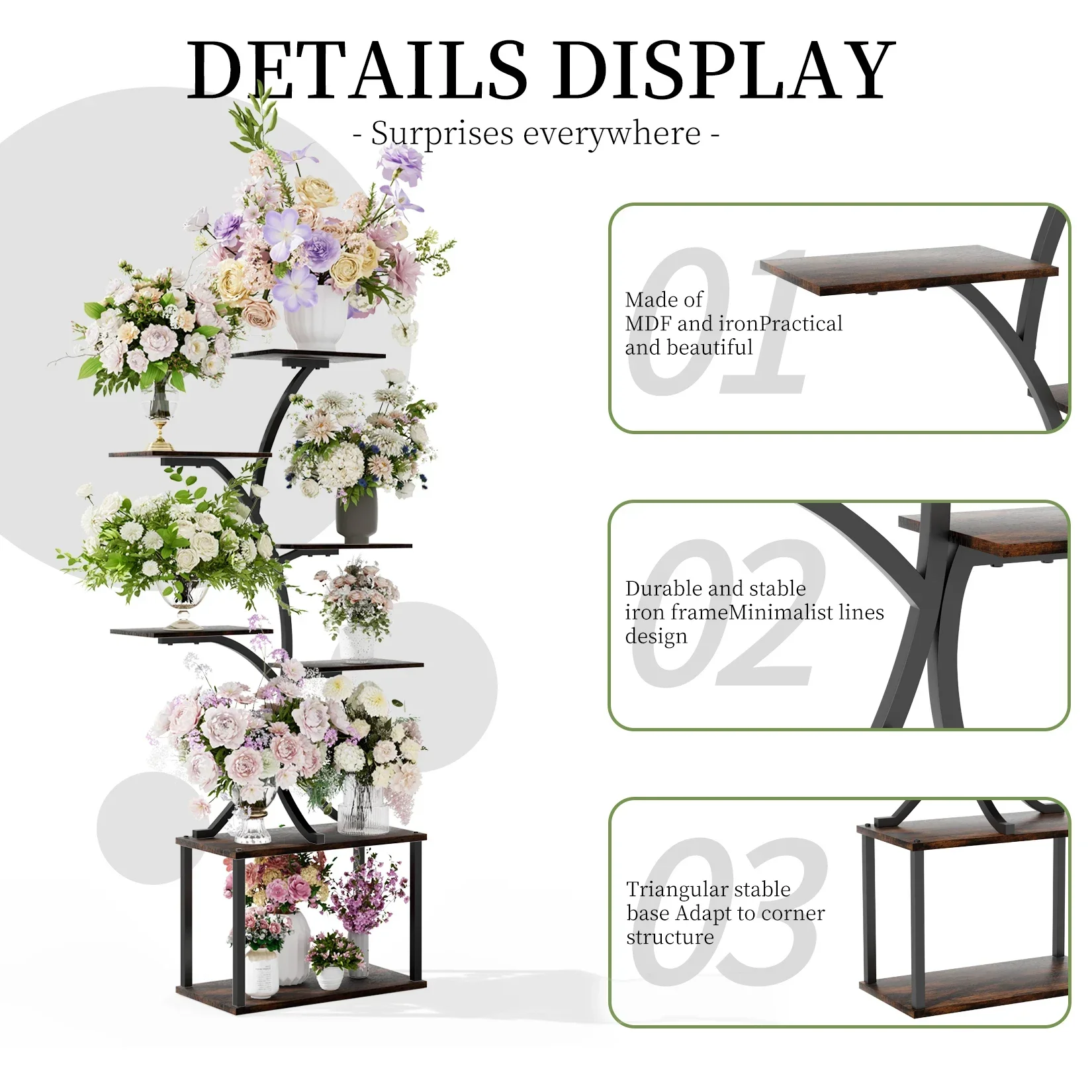 Tree-Shaped Industrial Plant Display Stand Rack Corner Holder Flower Multiple Shelves Rack Organizer