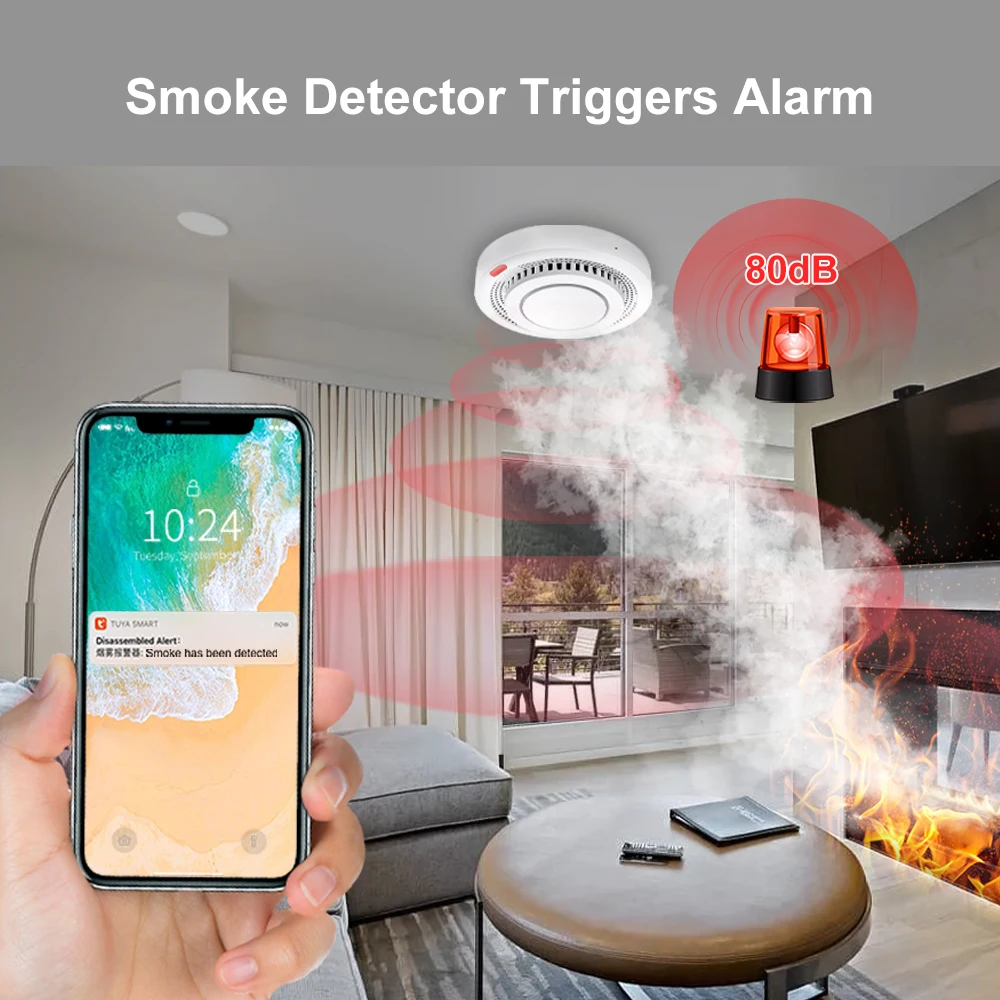 Zigbee Smoke Detector Tuya Smart Smoke Detector Sensor Security Fire Smoke Alarm Smart Home Safety System Works With Smart Life