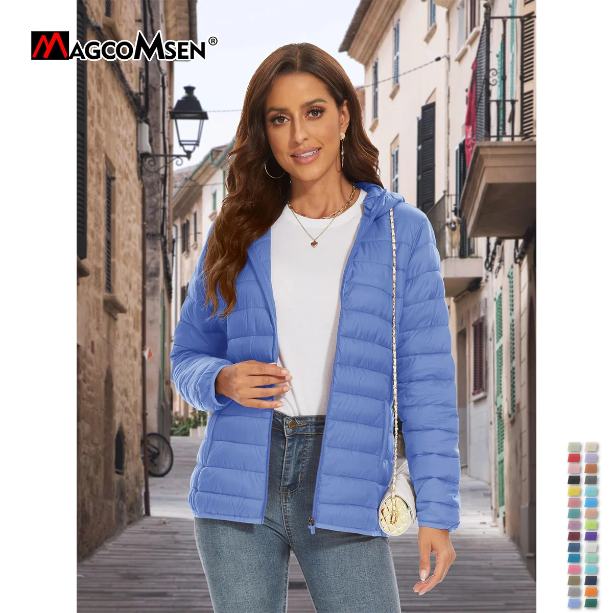 MAGCOMSEN Women‘s Lightweight Hooded Puffer Jacket Full Zip Windbreaker Waterproof Quilted Down Coat Winter Warm Outerwear 2