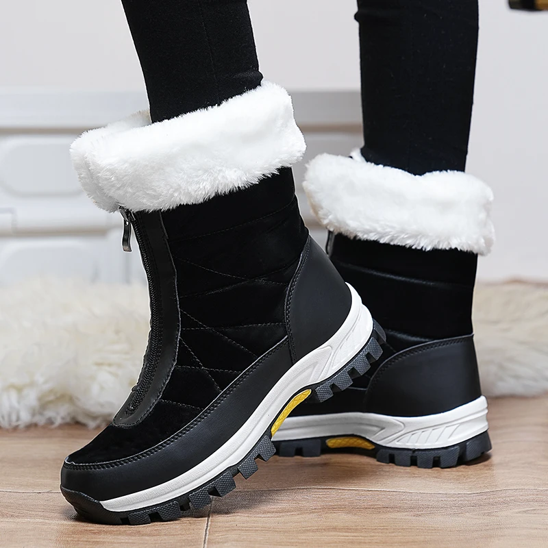 Women's Boots Winter Snow Boots Outdoor Anti-Slip Zipper Shoes Women Warm Short Plush Waterproof Boots Fashion Snow Shoes