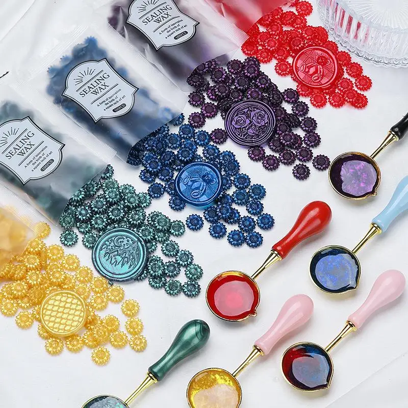 100pcs Mixed Color Glitter Dreamy Aurora Sealing Wax Stamp Beads DIY Envelope Wedding Invitation Scrapbooking Handcraft Decor