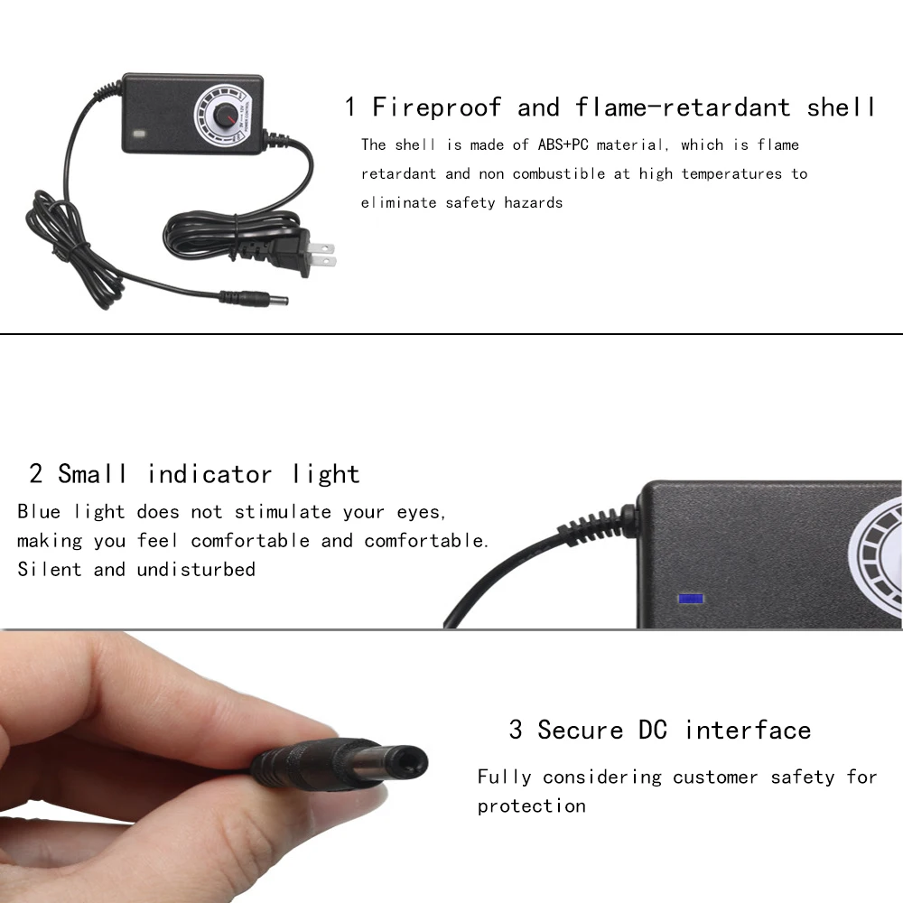 3-12V 2A Adjustable Power Supply LED Dimming Fan Stepless Speed Control Adapter DC 5.5*2.5mm Port Plug Charger