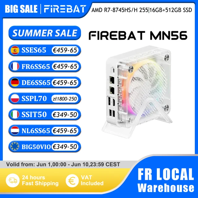 FIREBAT MN56 MINI PC AMD Ryzen 7 8745HS H255 16GB 24GB DDR5 512GB 1TB SSD Windows11 WIFI6 HDMI TYPE-C Ordinateur de bureau de jeu 1