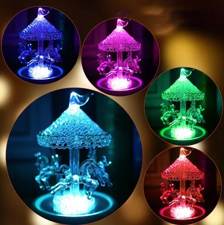 Flash Light Crystal Mp3 Bluetooth Merry-Go-Round Carousel Music Box Kids Girls Birthday Christmas Gift Wedding Decoration Crafts