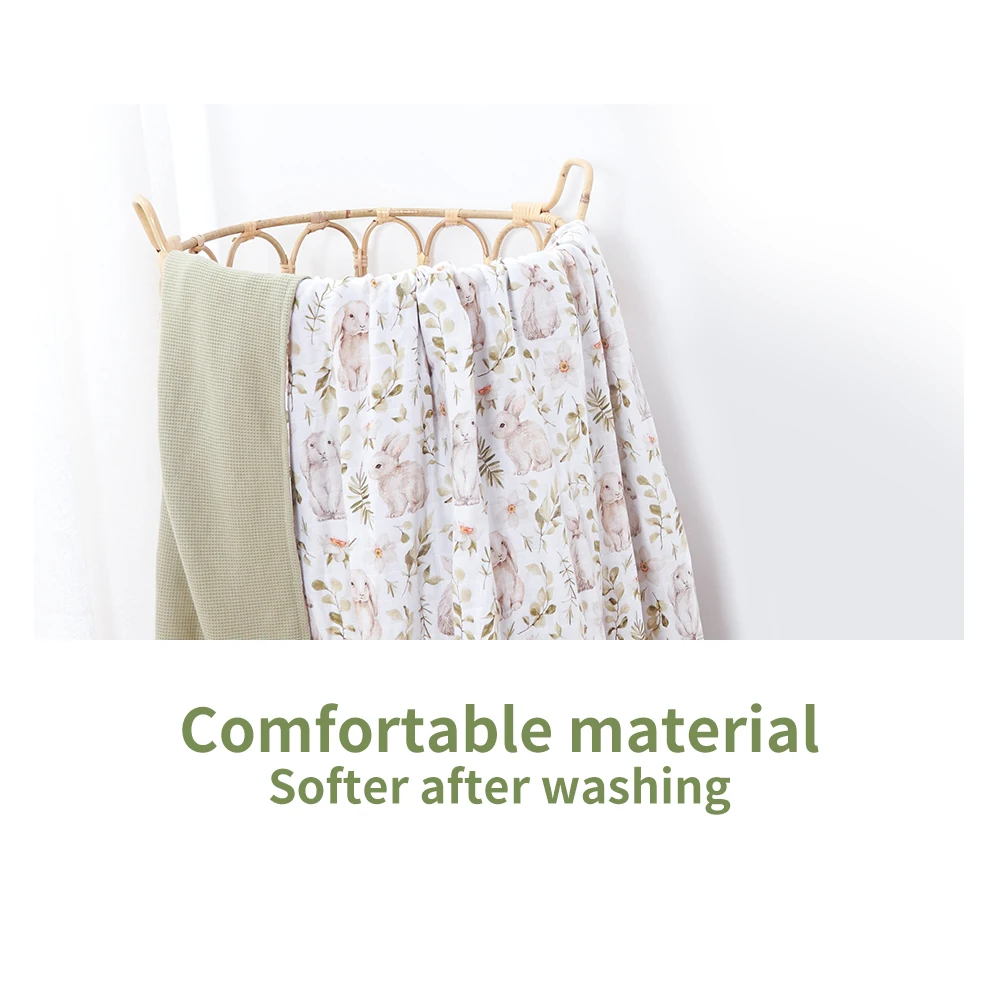 Elinfant waffle bamboo cotton swaddel blanket comfortable breathable digital print baby bath towel 5