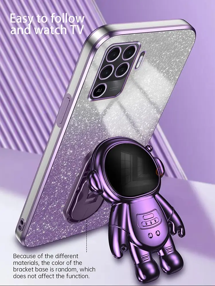 Luxury Glitter Plating Astronaut Holder Case - Women's Stand Soft Silicone Back Cover
