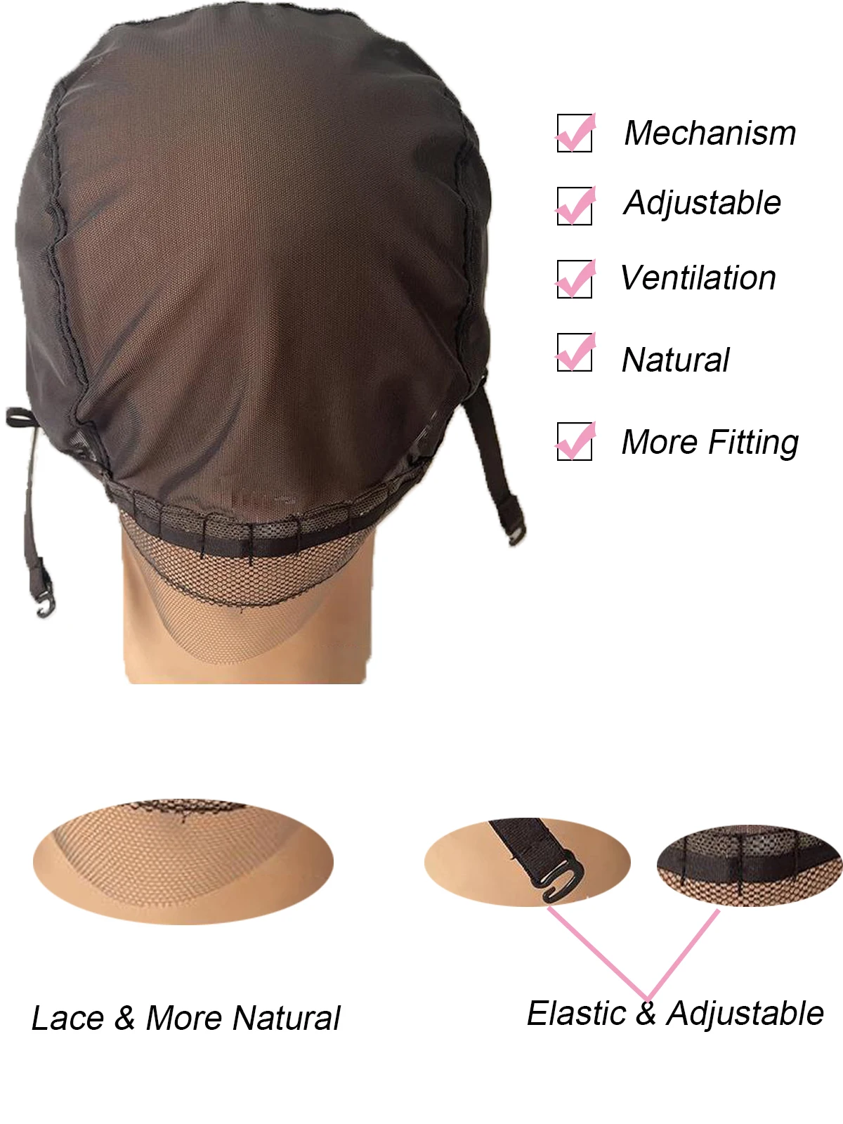 Brown Mechanism Wig Cap For Making Wigs With Adjustable Strap On The Back Weaving Cap Machine Made And Good Quality Material 6