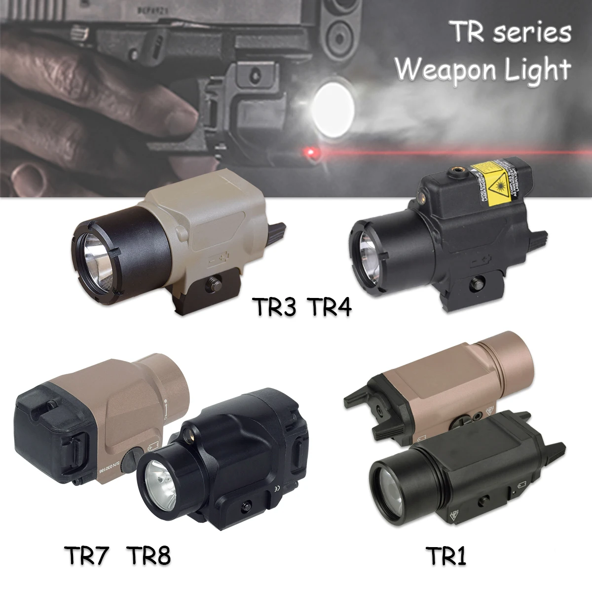 

Tactical TR8 TR1 Weapon Gun Flashlight TR7 TR3 TR4 LED Light Red Laser Pointer Sight For Glock 17 19 Airsoft Rifle Torch