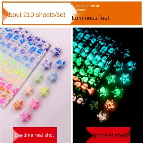 Glowing Star Origami Paper Handmade Craft Paper Folding Lucky Home DIY Gift Stickers Fluorescence Decoration Colors Mixed Set