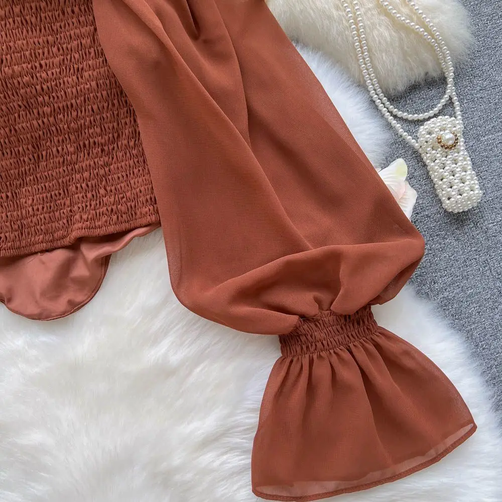 White Blouses Women Aesthetic Solid All-match Vintage Casual Ladies Tops Slim Schoolgirls Spring Bandage Lantern Sleeve Clothing
