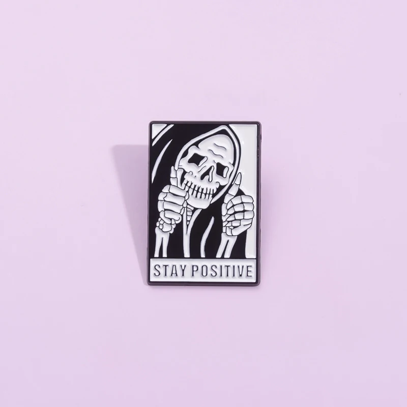 Bleiben positive Schädel ermutigen Geste Zitate Emaille Pins kreative dunkle Punk Halloween Revers Abzeichen Rucksack Hut dekorative Geschenk – Detail 7