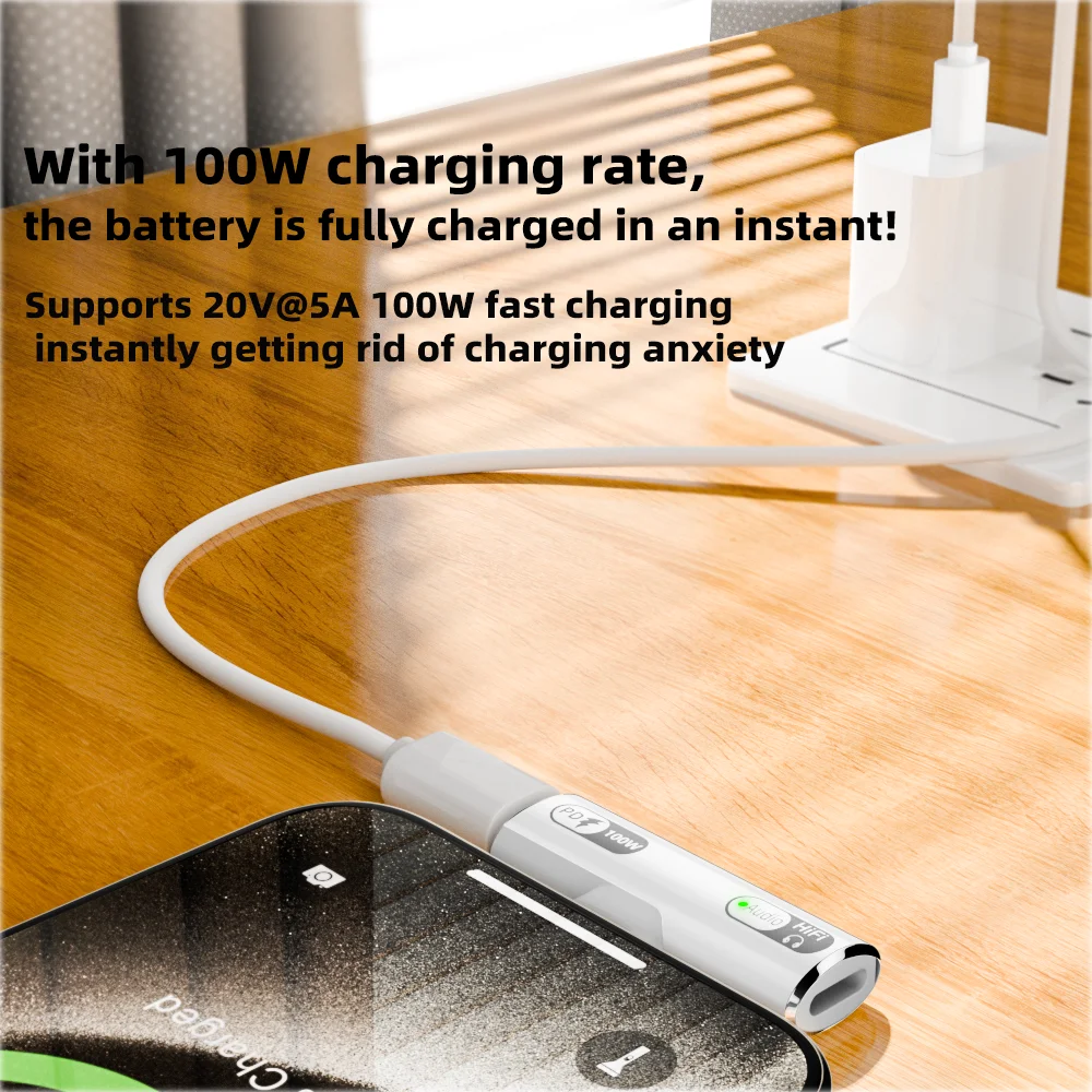 USB-C to lighting headphone jack plus Type-C PD100W fast charging two-in-one suitable for iPhone 15/16 series Type-C devices