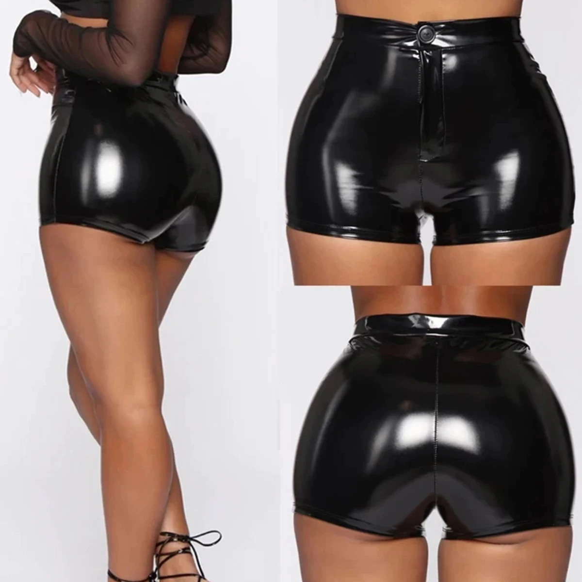 Spicy Girl's High Waist Leather Shiny Latex Short Seductive Erotic Eco-Friendly Packing