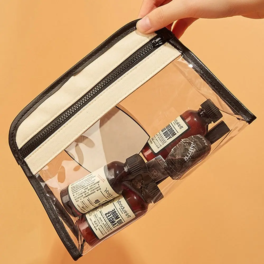 

Travel Zipper Cloth Patchwork PVC Makeup Organizer Toiletry Bag Transparent Cosmetic Bag Makeup Case Storage Bag Bath Storage