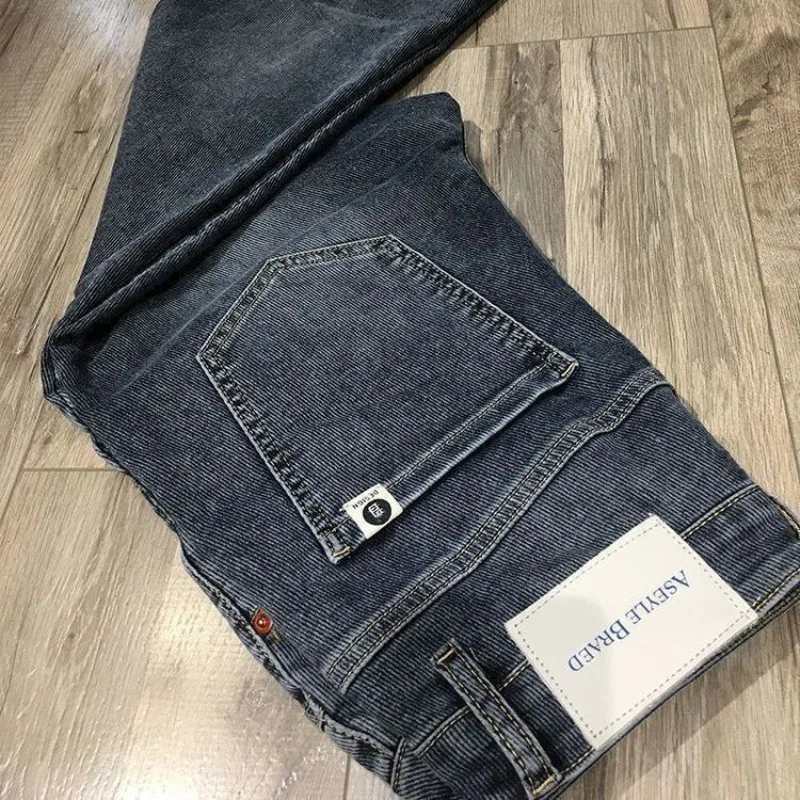 Pantalones vaqueros azules y grises de alta calidad para hombre, pantalones elásticos ajustados coreanos de marca de moda de alta gama para hombre, ropa de diseñador para novio 1