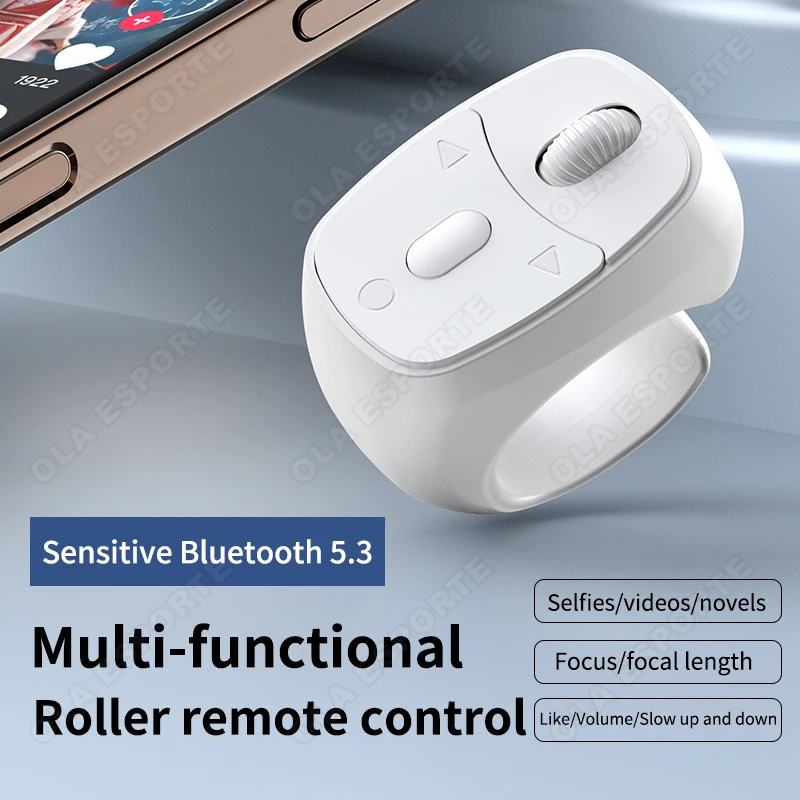 Bluetooth 5.3 Wireless Fingertip Ring Remote Control Page Turner Browsing Scrolling Rings Wireless Camera Shutter Selfie Button